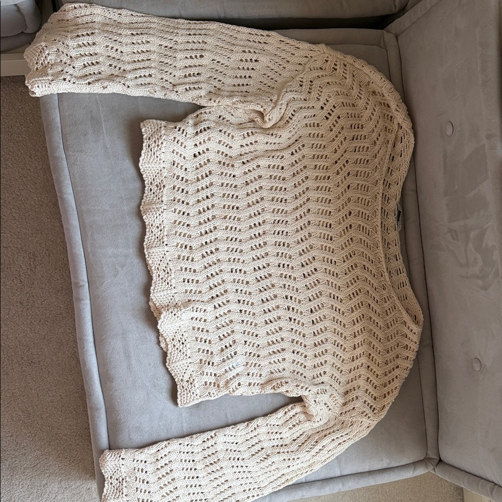 American Eagle Outfitters Cream Crochet Sweater
